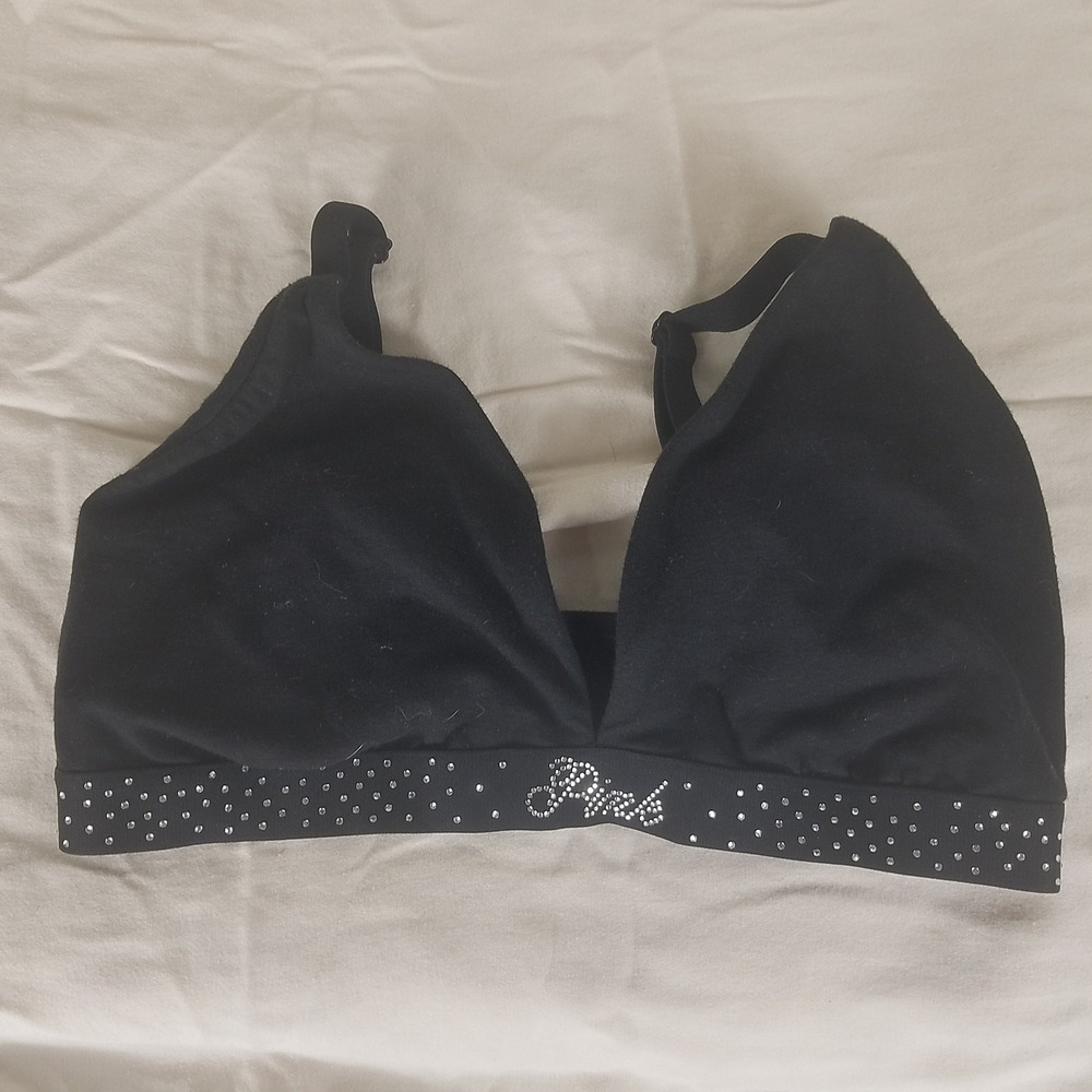 PINK Victoria's‎ Secret Bralette Women M-DD Black NWOT Rhinestone Plunge